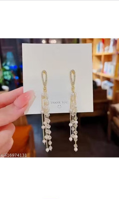 RISHASTYLE Korean stylish Gold plated with AD stone and pearl earrings Zircon Alloy Drops & Danglers, Jhumki Earring