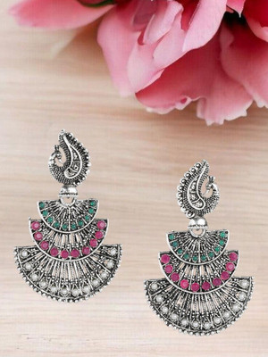 Sangria Silver-Plated Pink Peacock Shaped Drop Earrings Brass Drops & Danglers