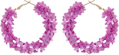 PIXFLIK Handcrafted Purple Floral Hoop Earrings Beads Alloy Hoop Earr Alloy Hoop Earring, Huggie Earring