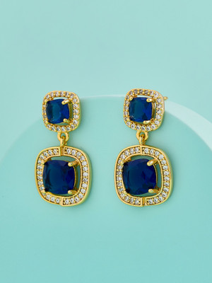 Kushal's Fashion Jewellery Sapphire Gold-Plated Party Trendy Zircon Drop Earrings Zircon Copper Drops & Danglers