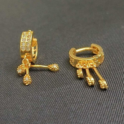 DS MRT Gold Plated Small American Diamond (AD) Bali Hoop Earring Zircon Brass Hoop Earring, Stud Earring, Drops & Danglers