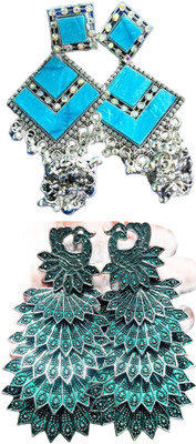 Hernger traders K3_Aqua_06 & Peacock-Jhumki-04_04 Cubic Zirconia Alloy Earring Set