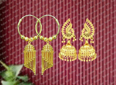 Rujhan Designer Jhumkas and Stylish Chain Bali Hoops Brass Earring Set