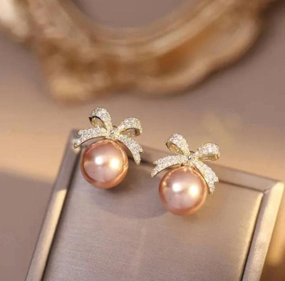 MAHADEV CREATION Ball Ribbon Peach Earrings Crystal Alloy Stud Earring