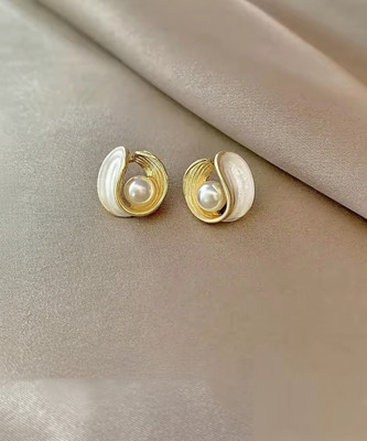 Onuyx Onuyx Korean Earrings For Girls & Women /Pearl Stud Geometric Earrings Pearl Alloy Stud Earring