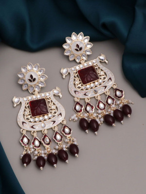 BELWICK Kundan Pearl Work Treditional Chandbali Earring Set Beads, Diamond Alloy Chandbali Earring, Earring Set