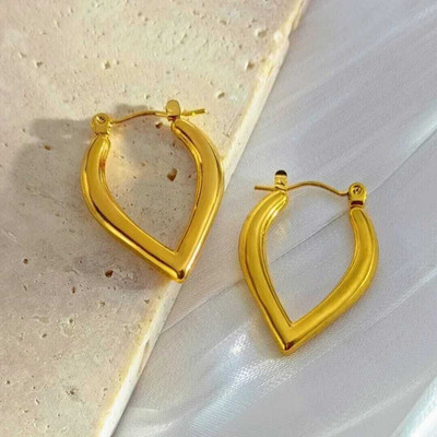 DiegoEnterprise Leaf Shaped Chunky 18k Gold Plated Anti Tarnish Stainless Steel Hoop Earrings Metal Earring Set