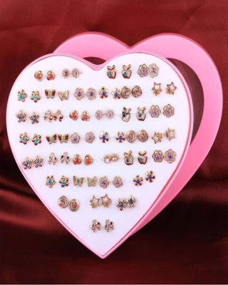 MEHAK CREATION 36 Pair Stylish Stud Combo Set with Heart Shape Box for Girls and Women Plastic Stud Earring