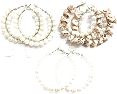 JMBW INTERNATIONAL JMBW SHINNING PEARLS & SHELL WORK EARR COMBO OF 3 PAIRS Pearl Alloy Hoop Earring