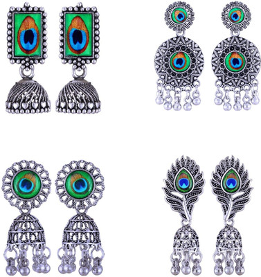 VIGHNAHARTA Antique Oxidised Jhumka Earring Combo set (4 Pair Earring) German Silver Jhumki Earring