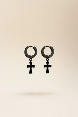 MAVRAA Mavraa Black Stainless Steel Cross Dangle Hoop Earrings Stainless Steel Hoop Earring