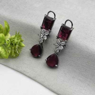 Diwam jewels Zirconia Silver Plated earrings Garnet Brass Earring Set