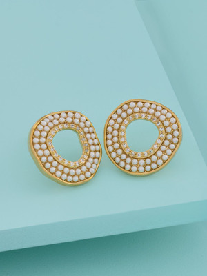 Kushal's Fashion Jewellery Pearl Gold-Plated Party Zircon Trendy Studs Zircon Copper Stud Earring