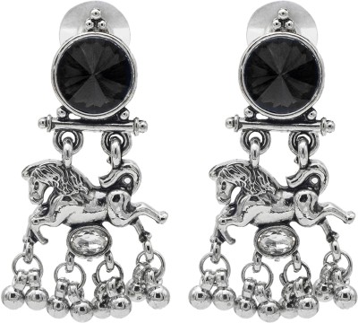 Shining Jewel Shining Jewel Antique Oxidised Silver Crystal, Ruby Studded Pearl Earring Brass Drops & Danglers