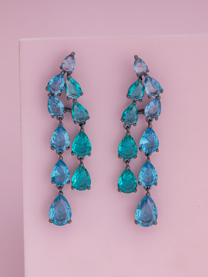 Kushal's Fashion Jewellery Aqua-Green Black Polish Party Zircon Drops Earring Zircon Copper Drops & Danglers