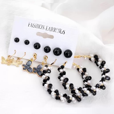 Karishma Kreations Buterfly Combo of 6 pair Black white Stud and Drop Earrings for Women and Girls Cubic Zirconia, Crystal, Pearl, Beads Brass, Crystal, Copper, Stainless Steel Earring Set, Drops & Danglers, Stud Earring, Clip-on Earring, Cuff Earring, Hoop Earring