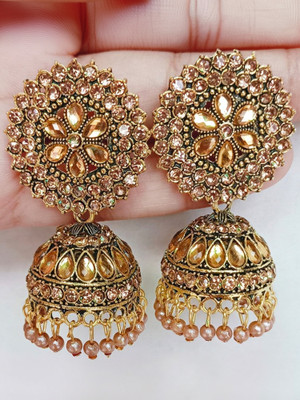 sk beauty Designer golden for women Party and for wedding Crystal, Beads Alloy Jhumki Earring