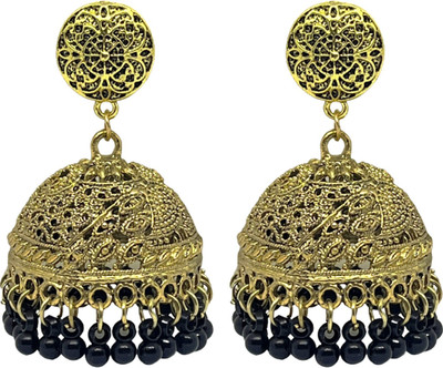 house of common Peacock Gold Plated Ethnic Stylish Fancy Party Wear Jhumka Afgani Beads German Silver, Enamel, Plastic, Brass, Metal Jhumki Earring, Drops & Danglers