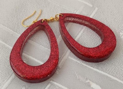 handmadearts Glitter Glossy Red Droplet Resin Earnings-3 Resin Drops & Danglers