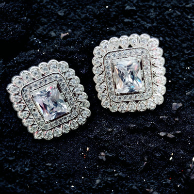 Opal Touch Gleaming Moonstone Shimmers Studs Cubic Zirconia Brass Stud Earring
