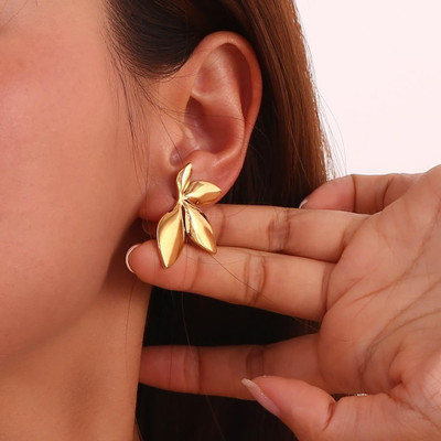 vien Fashion Leaves Flower Earrings Anti Allergy Waterproof High Quality Jewelry Stainless Steel Stud Earring