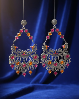 DIVYASHVI FASHION Oxidized Multicolor long Jhumka Earrings Alloy, Stone Chandbali Earring, Drops & Danglers, Jhumki Earring
