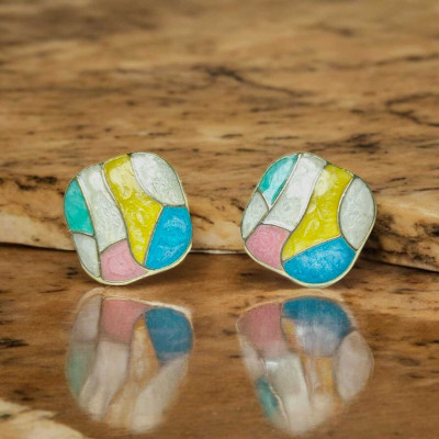 Shreya Creation Korean Earrings for Women | Enamel Square Stud Earrings Crystal Alloy Stud Earring