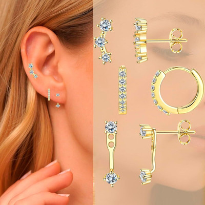 THANU'S CRAFT 3 Pair 18K Gold Plated CZ Stone Dainty Stud Metal Stud Earring