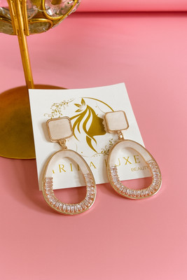 Arika Arika Luxe Anti-Tarnish Rose Gold Crystal Oval Drop Earrings Crystal Stainless Steel Tunnel Earring, Stud Earring, Cuff Earring, Clip-on Earring, Earring Set