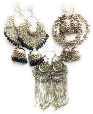 JMBW INTERNATIONAL JMBW FANCY DROPS & DANGLERS ERR COMBO OF 3 PAIRS Agate Alloy Drops & Danglers