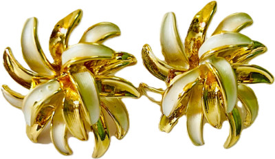 AushreeCurations Golden Blossom Statement Stud Earrings for Women – Floral Design, Anti-Tarnish Alloy Stud Earring