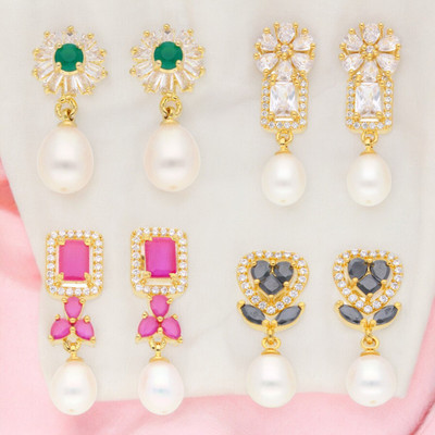 Sri Jagdamba Pearls Tassel Combo Of 4 Pair Earrings Pearl Alloy Stud Earring