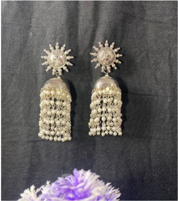 Theclosetworld Silver Plated Oxidised Beaded Jhumka Alloy Jhumki Earring