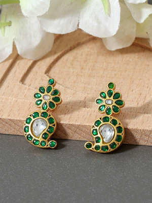 House of Pataudi Emerald & Kundan Studded Dangle Earring Brass Stud Earring