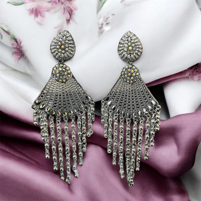 Vigilantee Jewels Premium Oxidised Silver Chandelier Earrings for Girls Women PartyWear DailyWear Beads, Diamond, Pearl Alloy Drops & Danglers, Earring Set, Stud Earring, Tassel Earring