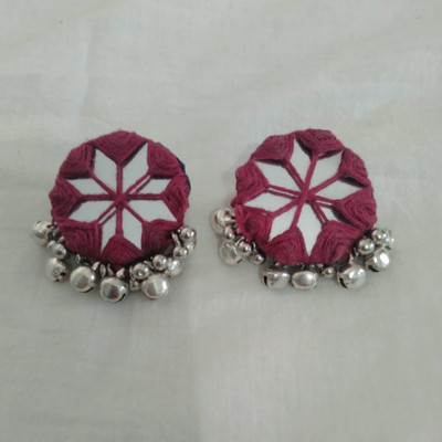 Hastakshar Maroon Handmade Earrings Fabric Stud Earring