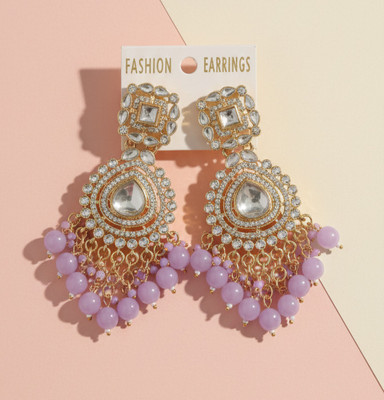 DHVANI Regal Aura Kundan Earrings Pearl Alloy Chandbali Earring