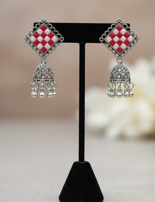 Shringar Shringar Oxidised Silver-Plated Diamond Shape Checkered Jhumki Earrings combo Alloy Jhumki Earring