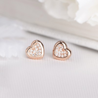 ZAVYA Heartfelt Elegance Rose Gold-Plated Cubic Zirconia 925 Sterling Silver Earrings Cubic Zirconia Sterling Silver Stud Earring