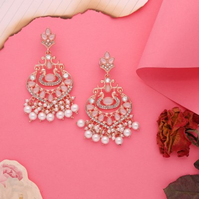 Vedda Kundan American Diamond Stone Earring For Women and Girls Diamond, Pearl Brass Drops & Danglers