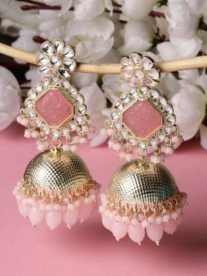 Studio Sukkhi Decent Gold Plated Pretty Pink Kundan Studded Jhumka/Jhumki Earrings Alloy Jhumki Earring