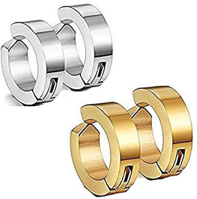 Heer Collection Combo Non-Pierced Earrings 2 Color Gold/Silver (2-Pair) Stainless Steel Stud Earring, Clip-on Earring, Earring Set, Magnetic Earring