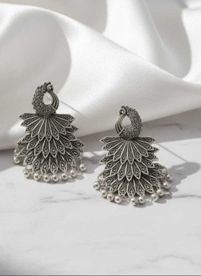 Harmi collection Oxidised Silver Plated Peacock Design Drop Earrings for Women Alloy Drops & Danglers