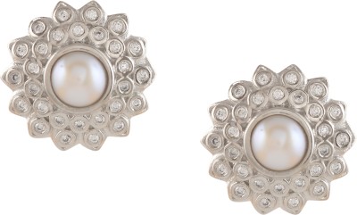 KRISHNA PEARLS Pearl Studs in Floral Elegance Pearl Metal Stud Earring