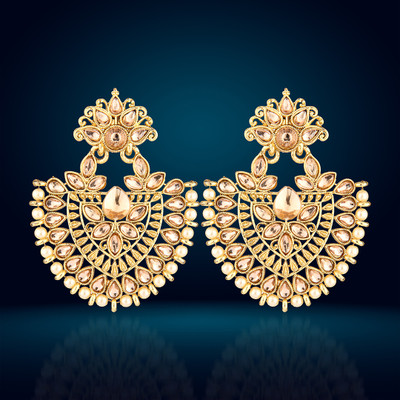 Golden Vine Antique Gold Oxidized Jhumka Earrings with Peach Pearls & Stones Metal Earring Set