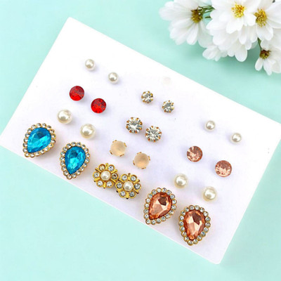 pifashion Combo of 12 Earring Studs for Women Alloy Earring Set, Stud Earring