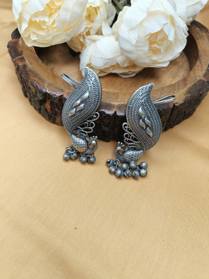 AVNI CREATION German Silver Peacock & Beads Earcuff Earrings Copper Earring Set