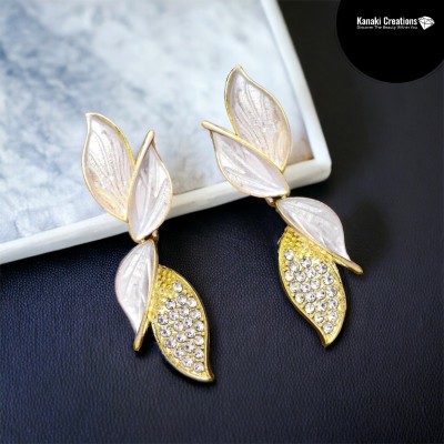 Kanaki Creations Kanaki's Exquisite White Leaf Petal Shape Korean Style Zircon Alloy Stud Earring