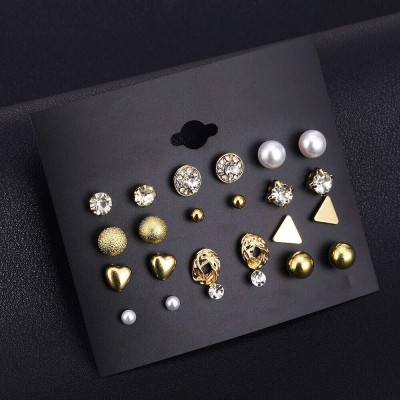 Fashion Frill Combo of 12 Earrings for Girls and Women Gold Plated Stone Studded Pearl Alloy Earring Set
