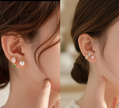SEOUL SOUL Minimalistic and stylish cuff style pearl- petal drop for women and girls Stainless Steel Cuff Earring, Drops & Danglers